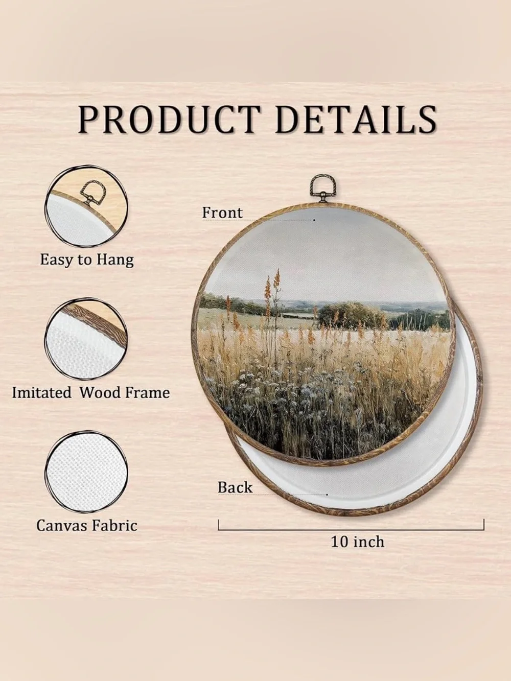 Rustic Nature Wildflower Round Wall Art Decor, Country Cottagecore Landscape